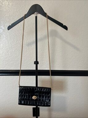 Authentic Coach Deep Chocolate Black Brown Croc-Embossed Chain Crossbody Bag